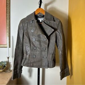 Vintage Express 100% Genuine‎ Leather Distressed Moto Jacket Brown $198 Size 2
